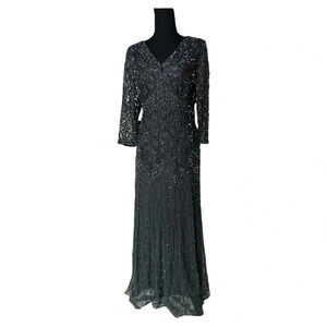 pisarro nights 3 4 sleeve beaded dress Pisarro Nights Plus Size 3/4 Sleeve Mesh Beaded Gown With Godets at CoolSprings Galleria in Franklin, TN